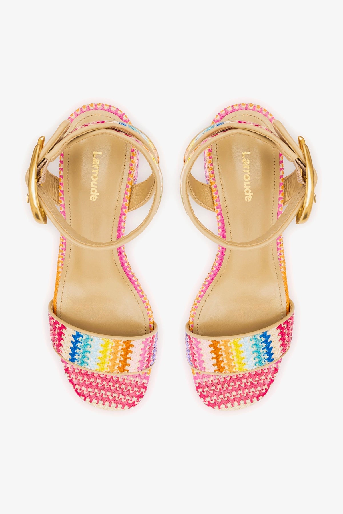 Dolly Verona Low Sandal In Rainbow Raffia and Beige Leather
