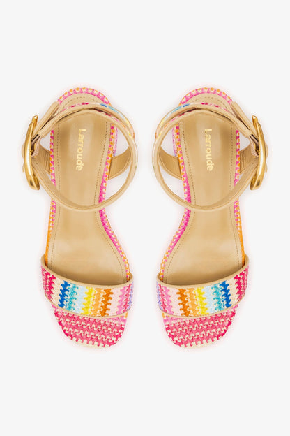 Dolly Verona Low Sandal In Rainbow Raffia and Beige Leather