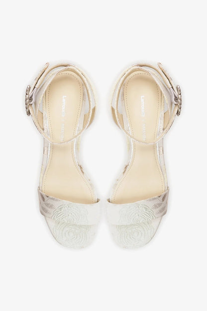 Larroudé x Markarian: Dolly Low Sandal Ivory Brocade