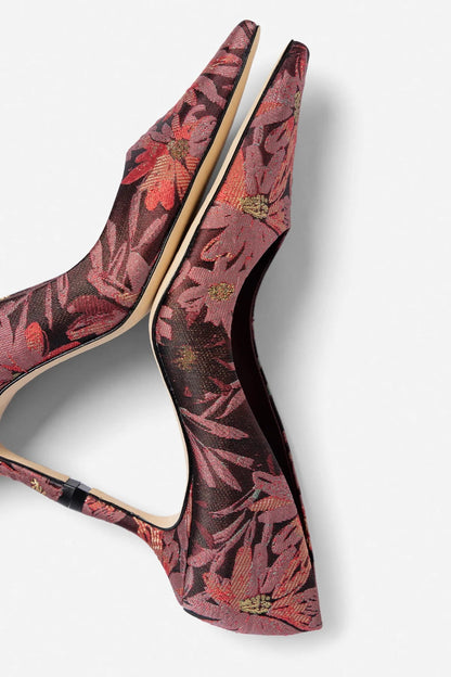 Larroudé by Markarian: Pump Burgundy Floral Brocade