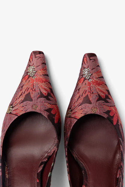 Larroudé by Markarian: Pump Burgundy Floral Brocade