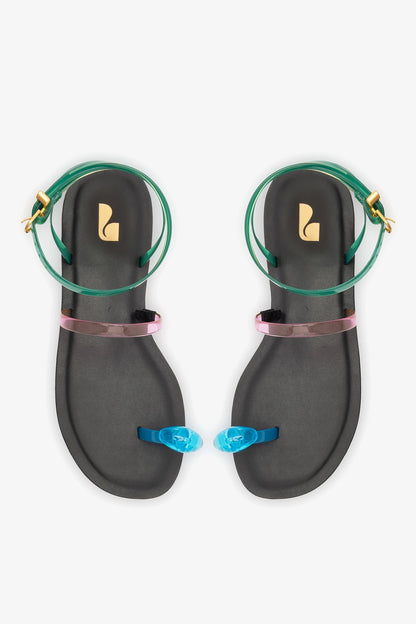 Biarritz Jelly Flat Sandal In Pink, Blue and Green Vinyl