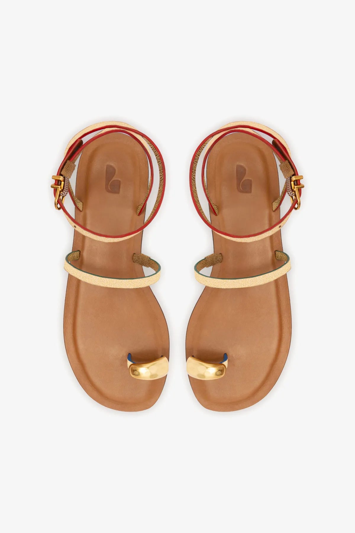 Biarritz Flat Sandal In Gold Metallic Leather