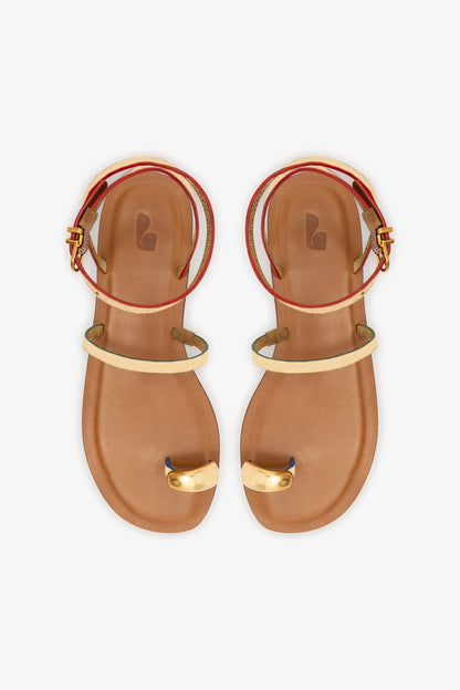 Biarritz Flat Sandal In Gold Metallic Leather