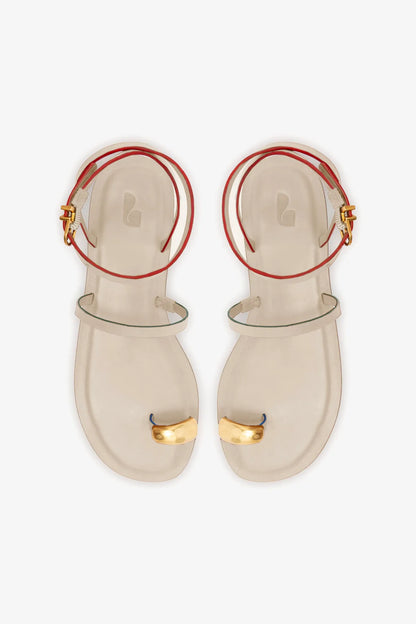 Biarritz Flat Sandal In Ivory Leather