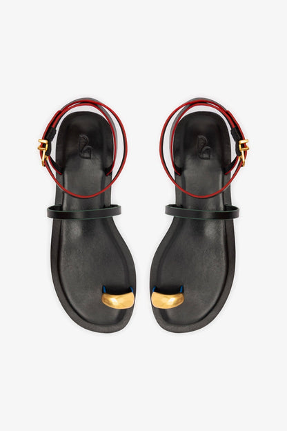 Biarritz Flat Sandal In Black Leather
