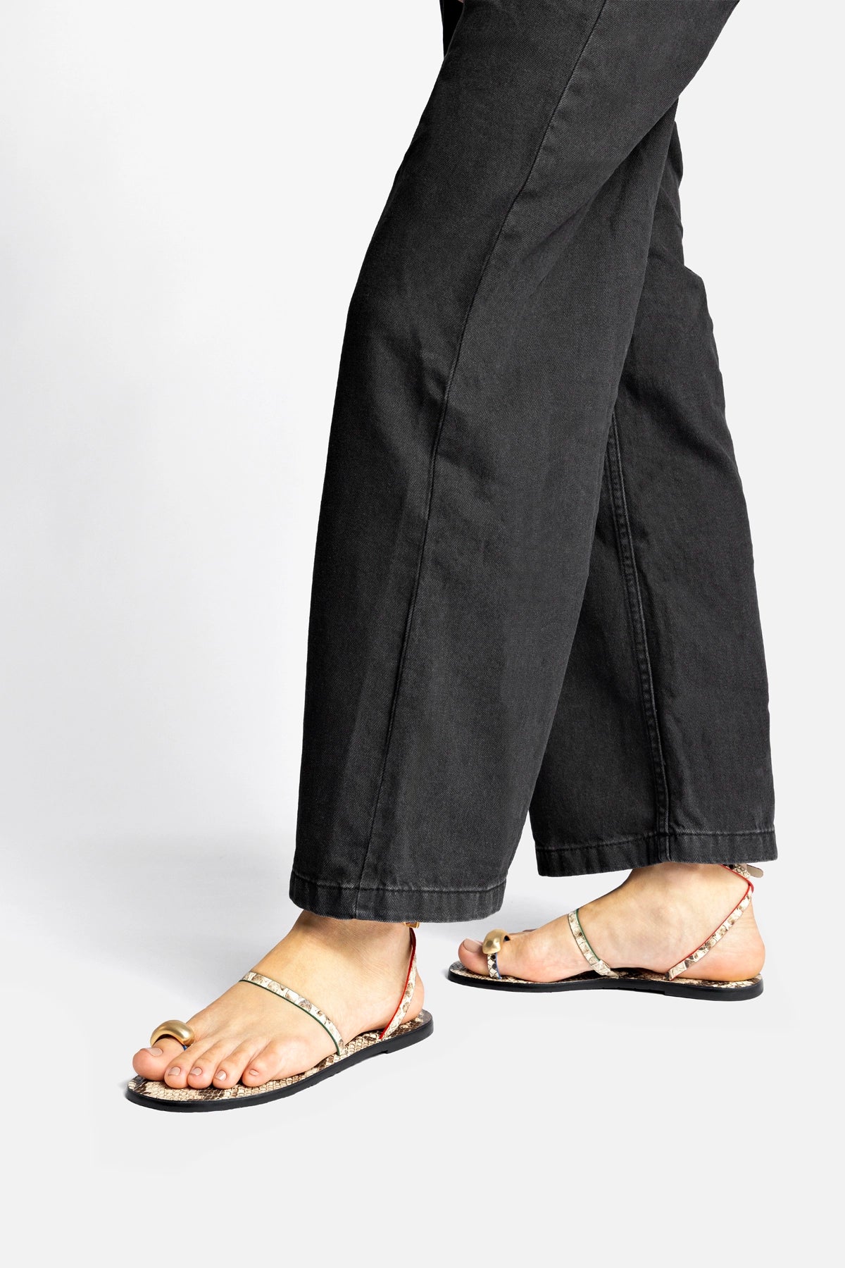 Biarritz Flat Sandal In Neutral Snake Leather