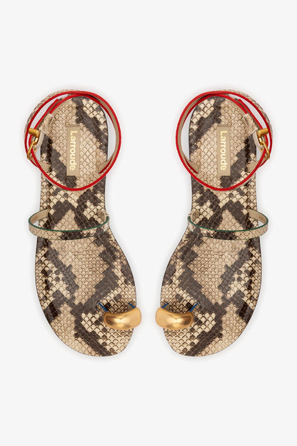 Biarritz Flat Sandal In Neutral Snake Leather