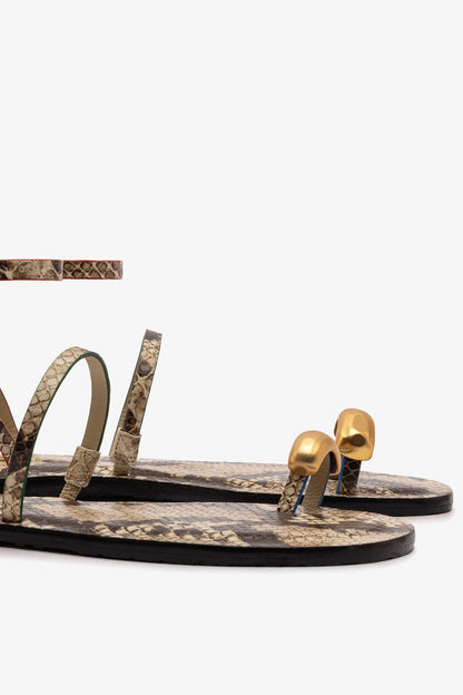Biarritz Flat Sandal In Neutral Snake Leather