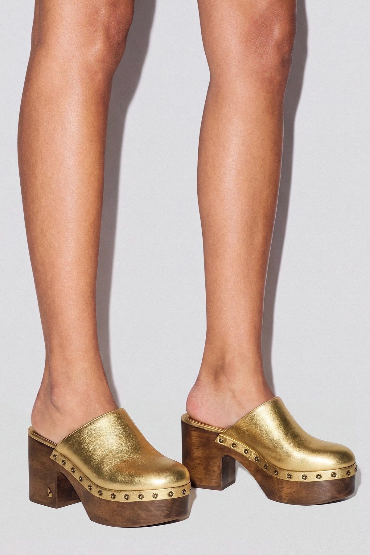 Miso Wooden Platform Clog Gold Leather