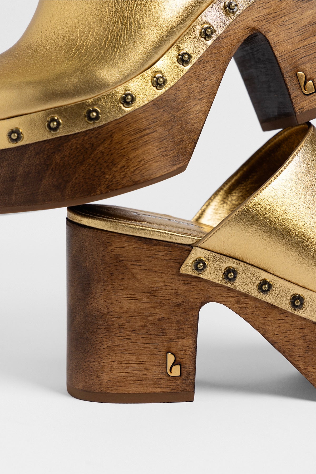 Miso Wooden Platform Clog Gold Leather