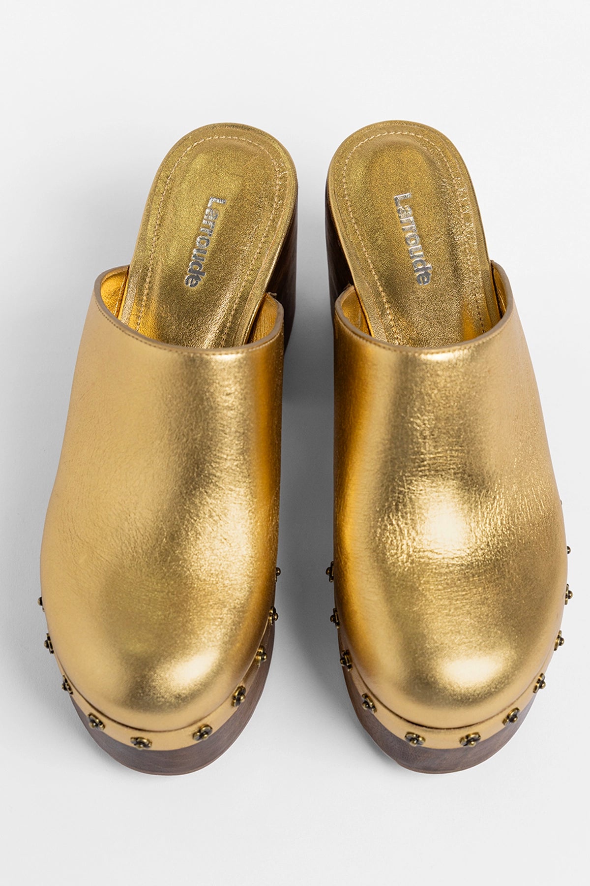 Miso Wooden Platform Clog Gold Leather