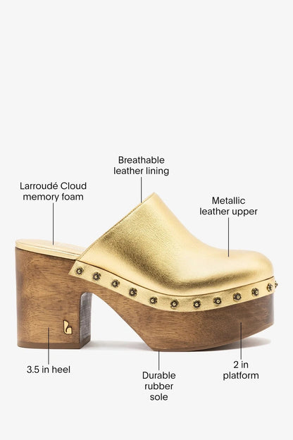 Miso Wooden Platform Clog Gold Leather