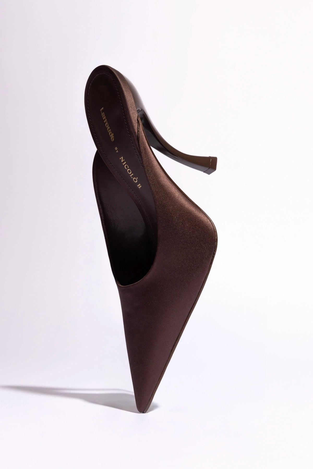 Larroudé x Nicolò B.: Inna Mule Mahogany Satin