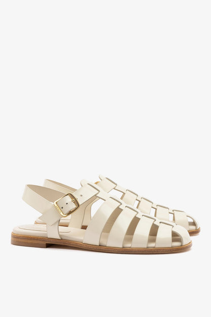 Stevie Flat Sandal In Ivory Box Leather