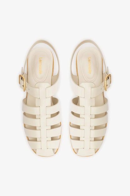 Stevie Flat Sandal In Ivory Box Leather