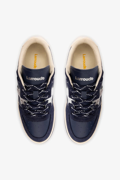 George Sneaker In Navy Suede and Silver Sparkle Leather