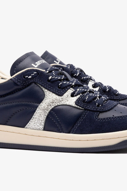 George Sneaker In Navy Suede and Silver Sparkle Leather