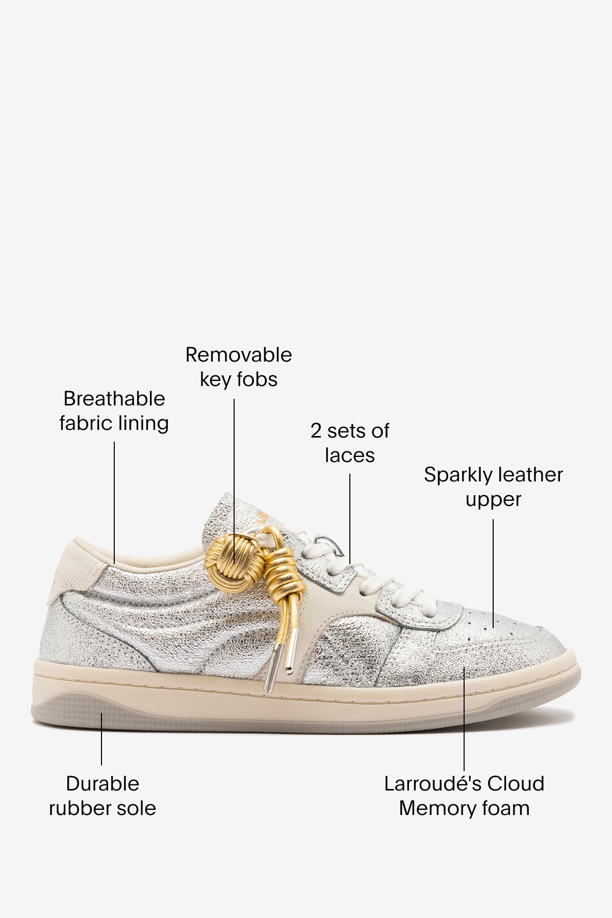 George Sneaker In Silver Sparkle Leather and Ivory Leather