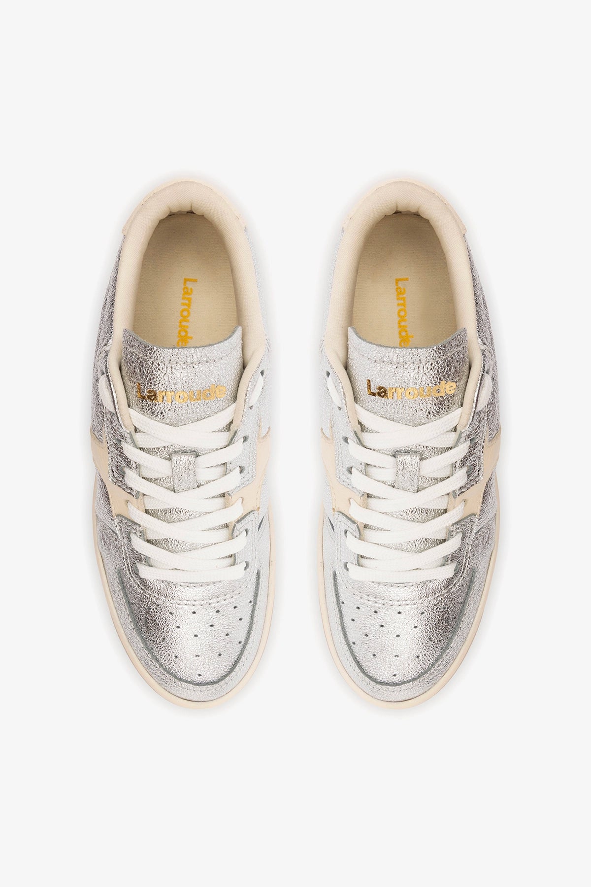 George Sneaker In Silver Sparkle Leather and Ivory Leather