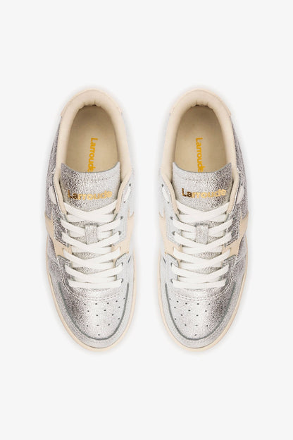 George Sneaker In Silver Sparkle Leather and Ivory Leather