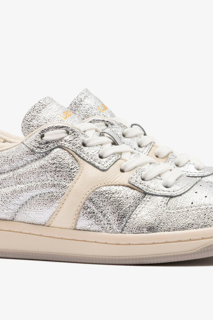 George Sneaker In Silver Sparkle Leather and Ivory Leather