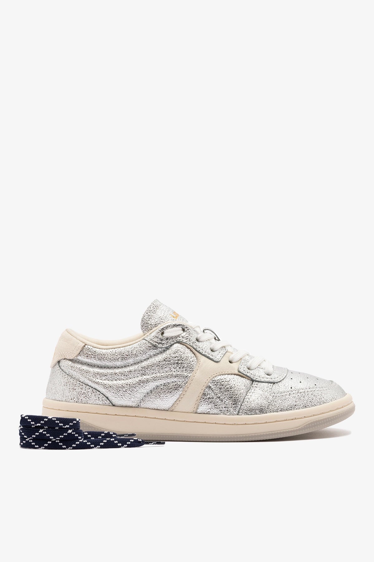 George Sneaker In Silver Sparkle Leather and Ivory Leather