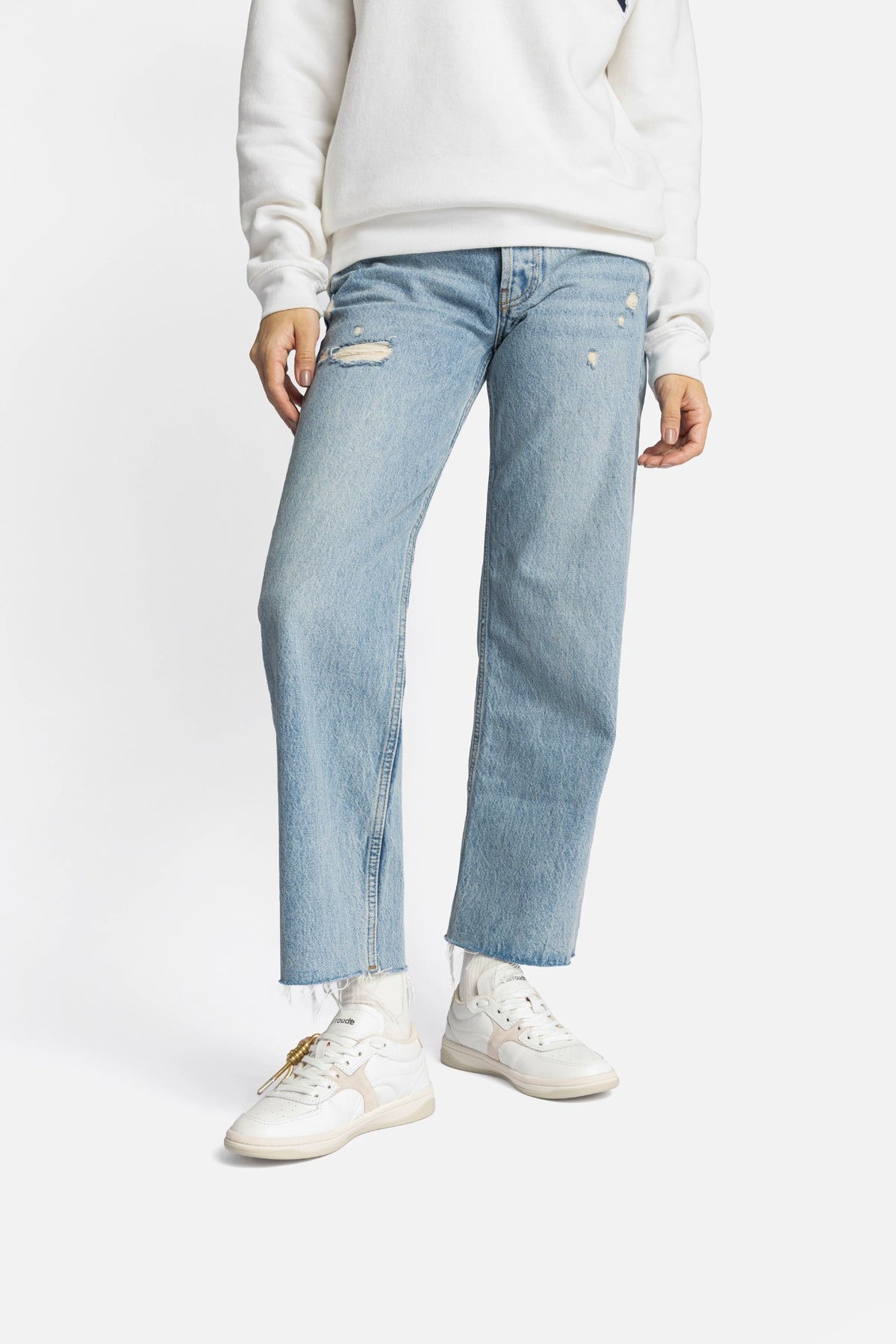 George Sneaker In White Leather and Mushroom Grey Suede