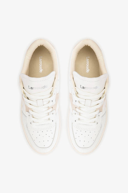 George Sneaker In White Leather and Mushroom Grey Suede