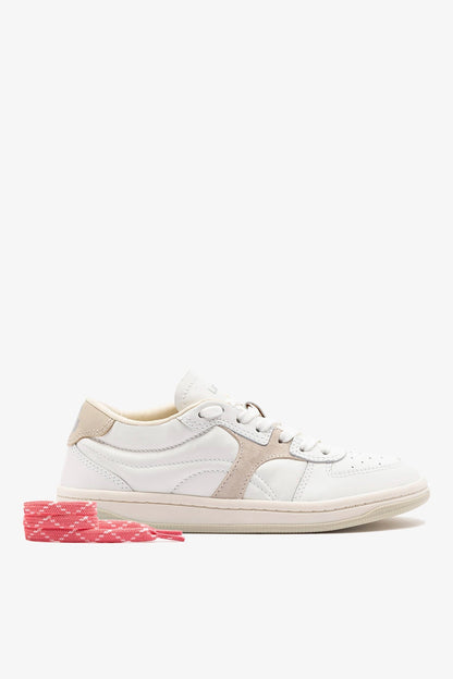 George Sneaker In White Leather and Mushroom Grey Suede