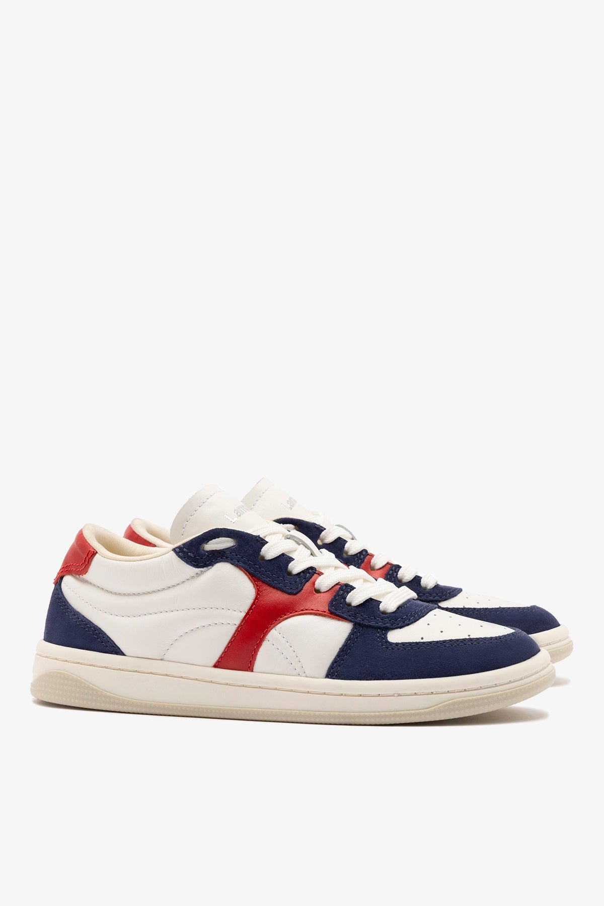 George Sneaker In White and Blood Red Leather and Navy Suede