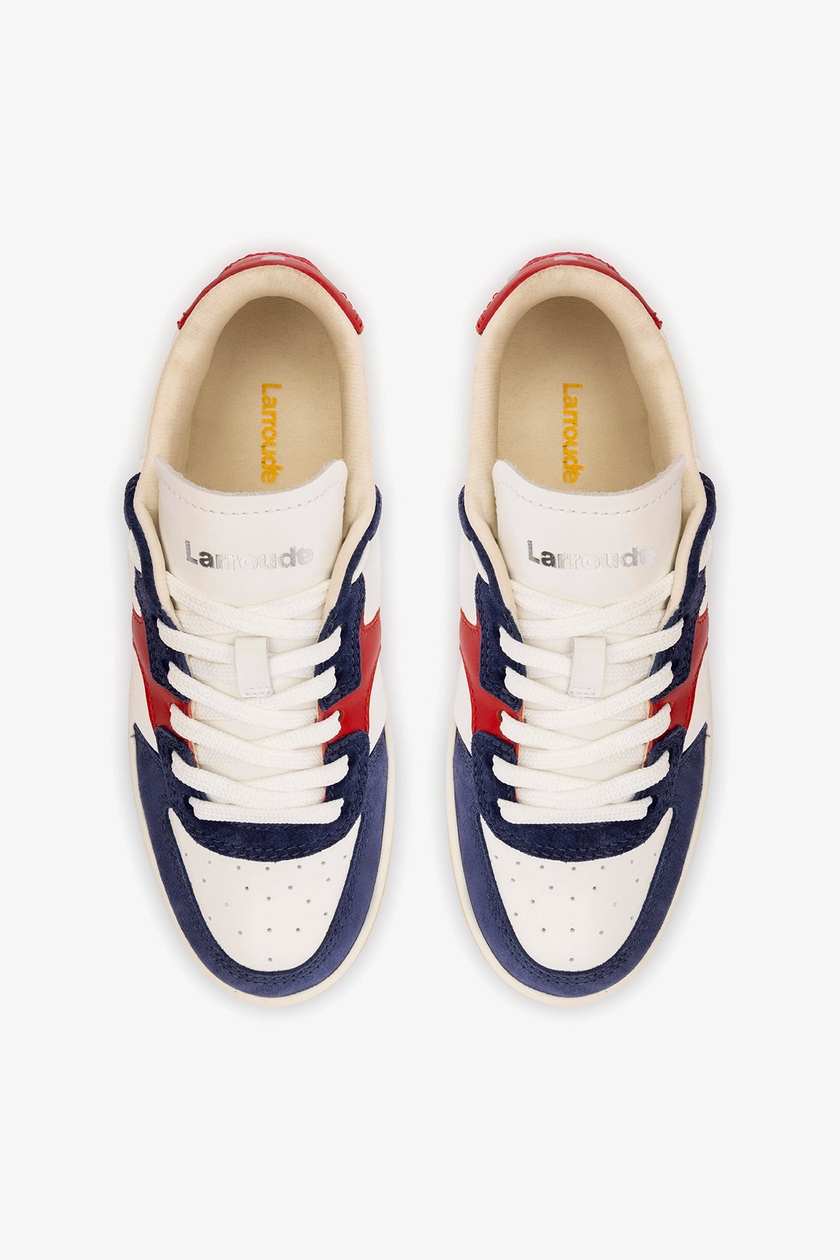 George Sneaker In White and Blood Red Leather and Navy Suede