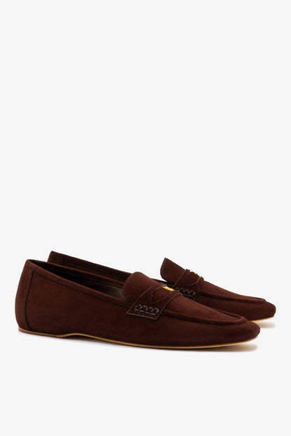 Suki Flat Loafer In Brown Suede