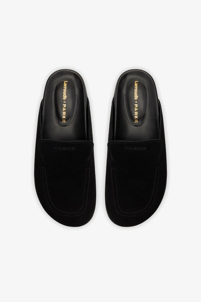 Larroudé x Parke Clog In Black Suede