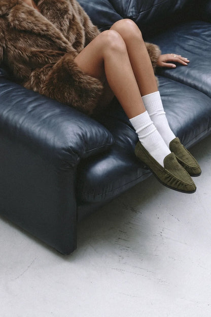 Margaux Loafer Olive Croco Suede