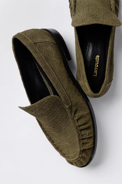 Margaux Loafer Olive Croco Suede