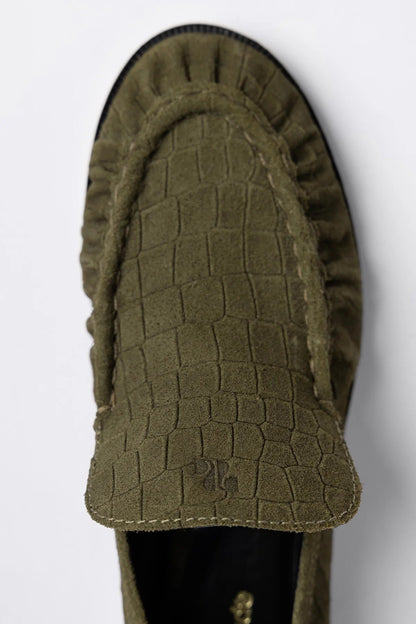 Margaux Loafer Olive Croco Suede