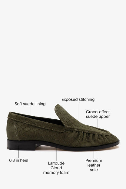Margaux Loafer Olive Croco Suede