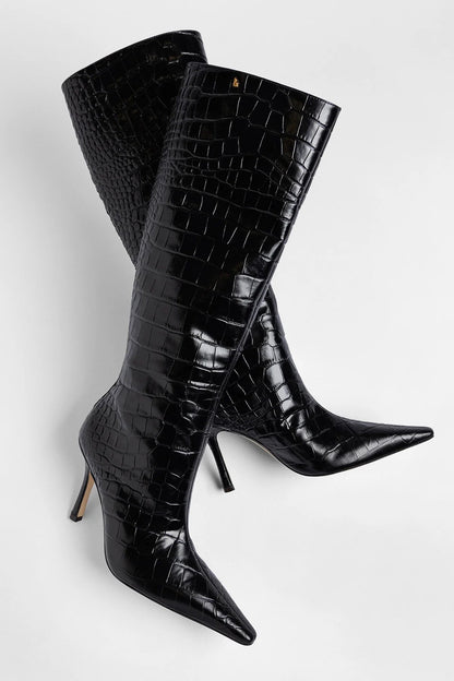 Carine Boot Black Croco Patent Leather