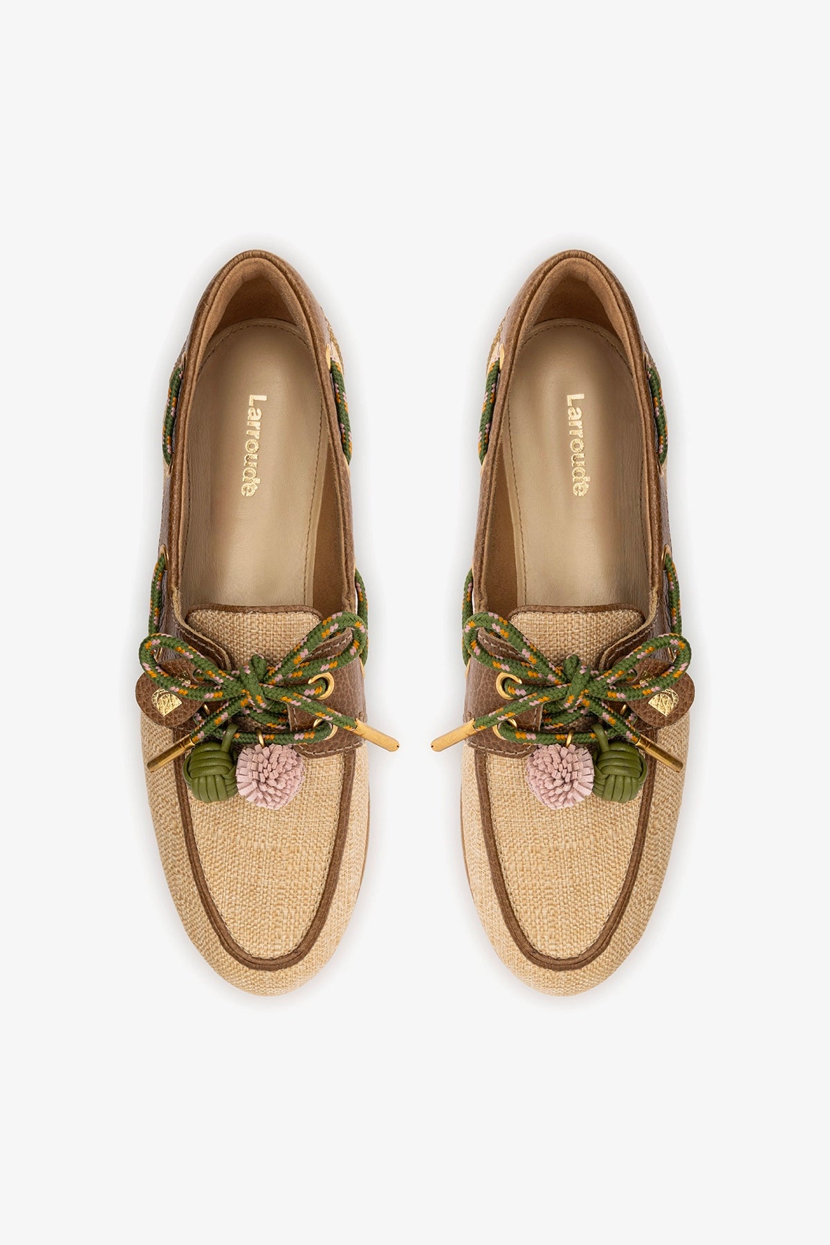Cyprus Boat Shoe In Beige Raffia And Brown Leather