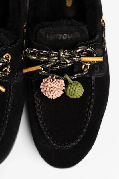 Cyprus Shearling Boat Shoe Black Suede