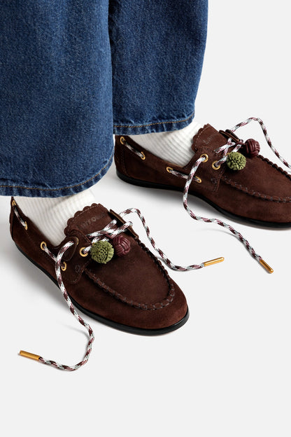 Cyprus Boat Shoe In Brown Suede