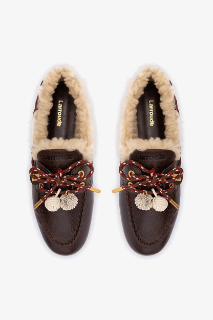 Cyprus Boat Shoe In Brown Leather and Natural Shearling