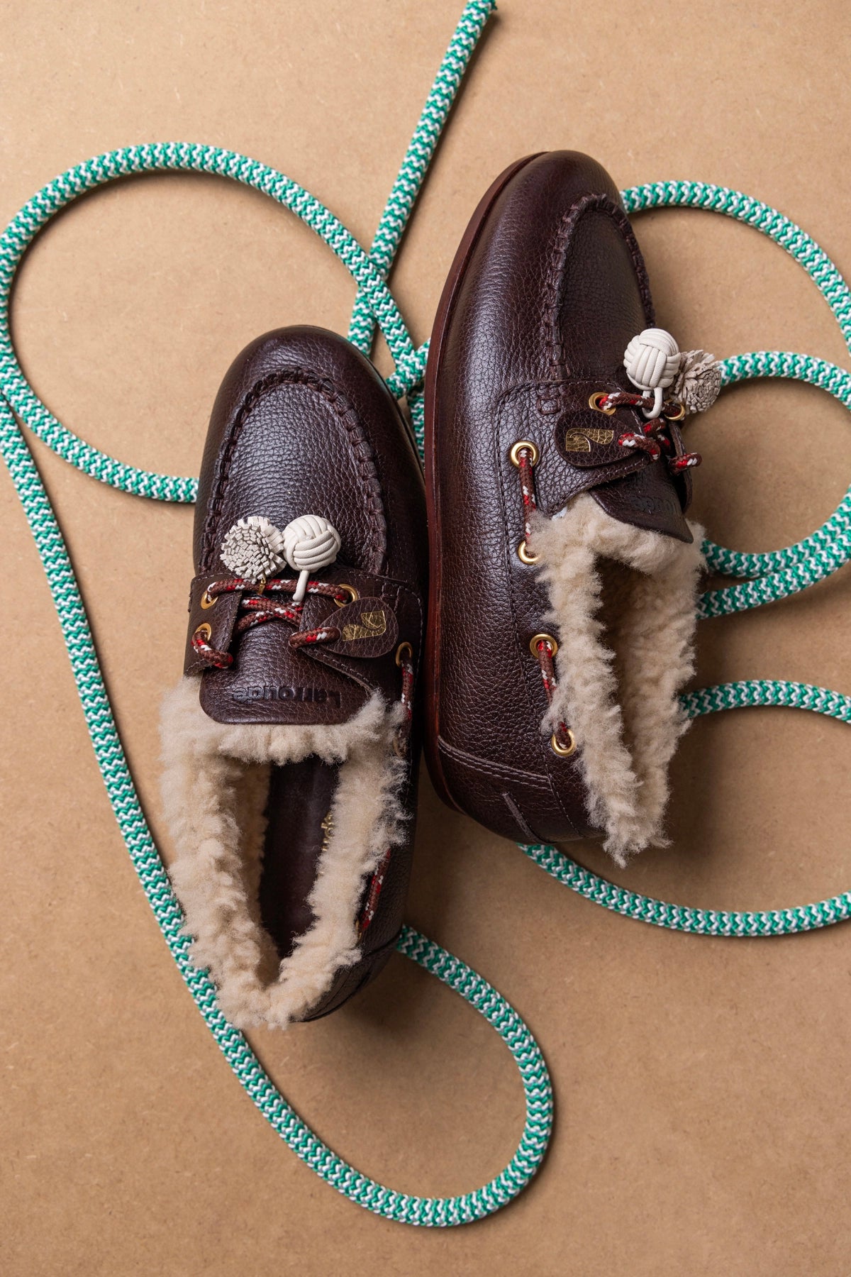 Cyprus Boat Shoe In Brown Leather and Natural Shearling