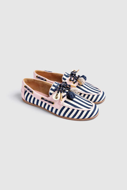 Cyprus Boat Shoe Navy Striped and Pink Leather