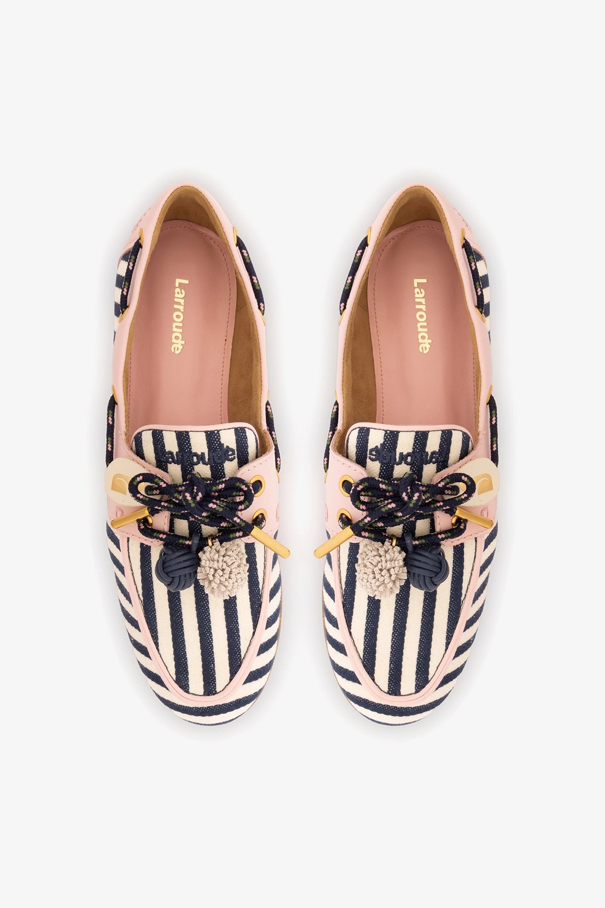 Cyprus Boat Shoe Navy Striped and Pink Leather