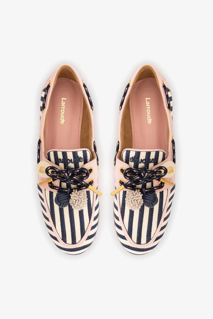 Cyprus Boat Shoe Navy Striped and Pink Leather