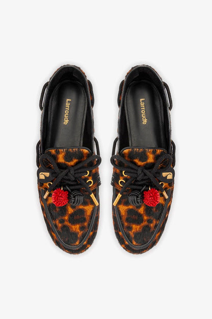 Cyprus Boat Shoe In Leopard Print Calf Hair Leather