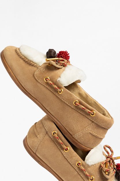 Cyprus Fuzzy Boat Shoe Peanut Suede