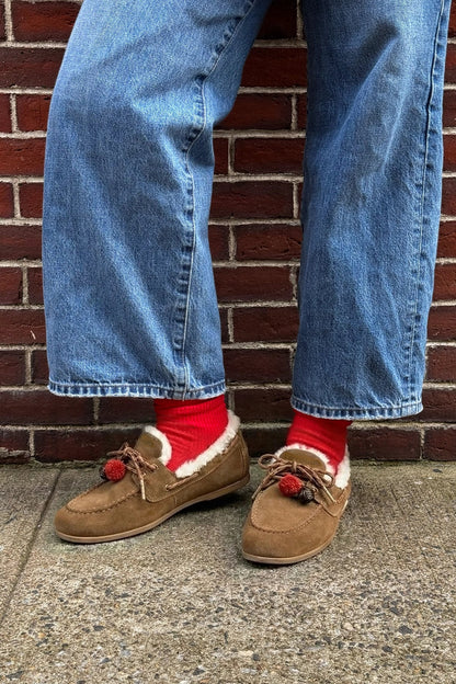 Cyprus Boat Shoe In Russet Suede and Natural Shearling